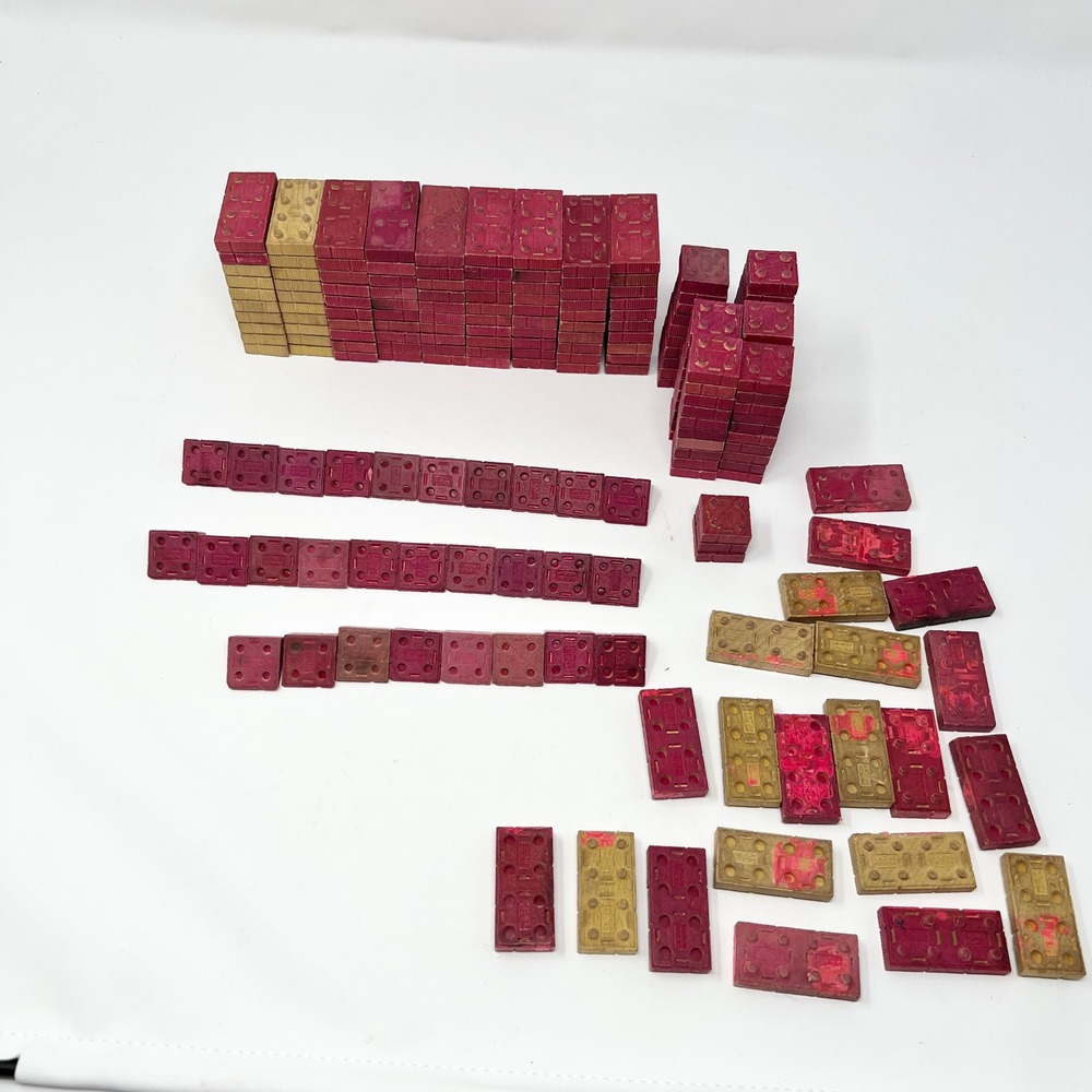 VTG American Bricks 2LB Halsam Wood Building Blocks Bulk Lot Red /Yellow USA